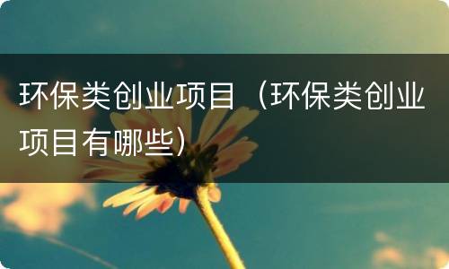 环保类创业项目（环保类创业项目有哪些）