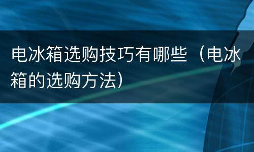 电冰箱选购技巧有哪些（电冰箱的选购方法）