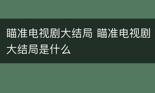 瞄准电视剧大结局 瞄准电视剧大结局是什么