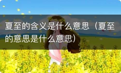 夏至的含义是什么意思（夏至的意思是什么意思）