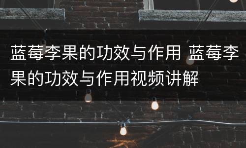 蓝莓李果的功效与作用 蓝莓李果的功效与作用视频讲解