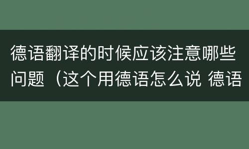 德语翻译的时候应该注意哪些问题（这个用德语怎么说 德语翻译）