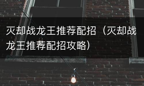 灭却战龙王推荐配招（灭却战龙王推荐配招攻略）