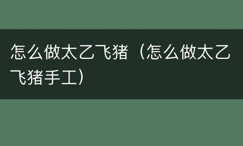 怎么做太乙飞猪（怎么做太乙飞猪手工）
