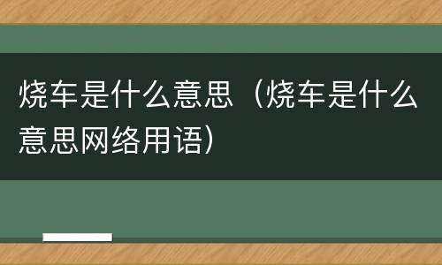 烧车是什么意思（烧车是什么意思网络用语）