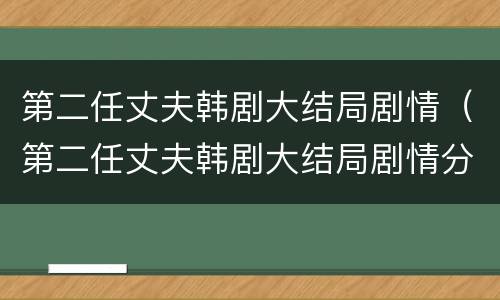 第二任丈夫韩剧大结局剧情（第二任丈夫韩剧大结局剧情分集介绍）