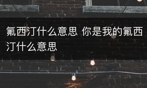 氟西汀什么意思 你是我的氟西汀什么意思