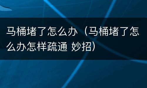 马桶堵了怎么办（马桶堵了怎么办怎样疏通 妙招）