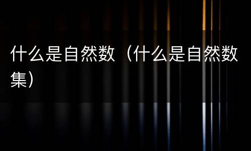 什么是自然数（什么是自然数集）