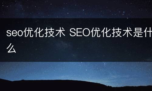 seo优化技术 SEO优化技术是什么