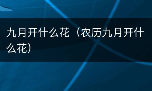 九月开什么花（农历九月开什么花）