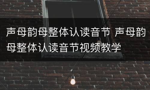声母韵母整体认读音节 声母韵母整体认读音节视频教学