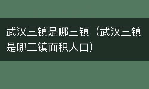 武汉三镇是哪三镇（武汉三镇是哪三镇面积人口）