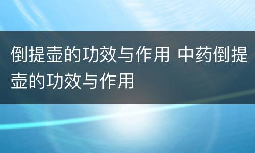 倒提壶的功效与作用 中药倒提壶的功效与作用