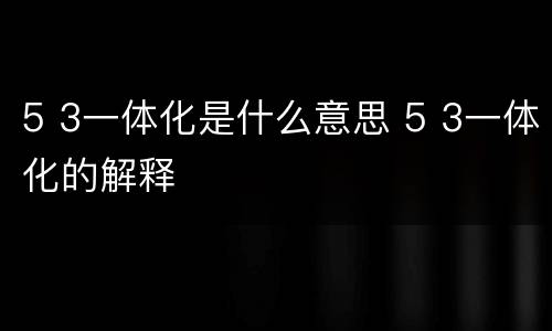 5 3一体化是什么意思 5 3一体化的解释