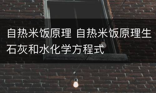 自热米饭原理 自热米饭原理生石灰和水化学方程式