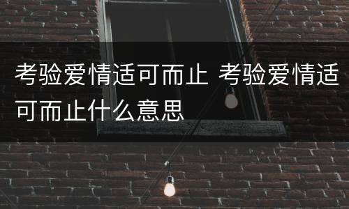考验爱情适可而止 考验爱情适可而止什么意思