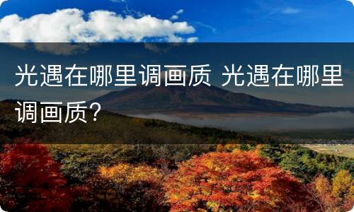 光遇在哪里调画质 光遇在哪里调画质?