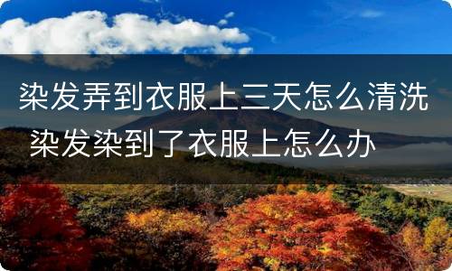 染发弄到衣服上三天怎么清洗 染发染到了衣服上怎么办