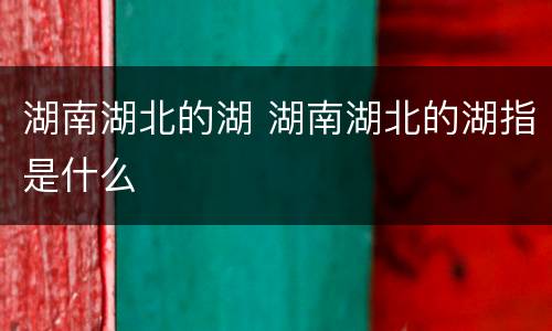 湖南湖北的湖 湖南湖北的湖指是什么
