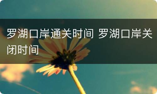 罗湖口岸通关时间 罗湖口岸关闭时间