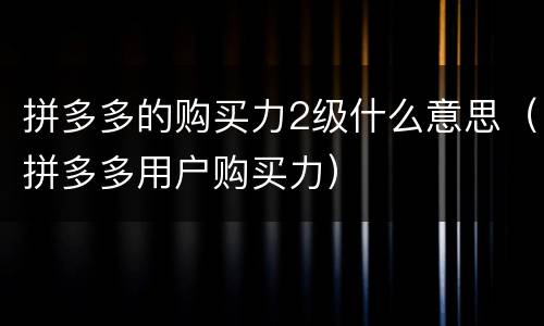 拼多多的购买力2级什么意思（拼多多用户购买力）