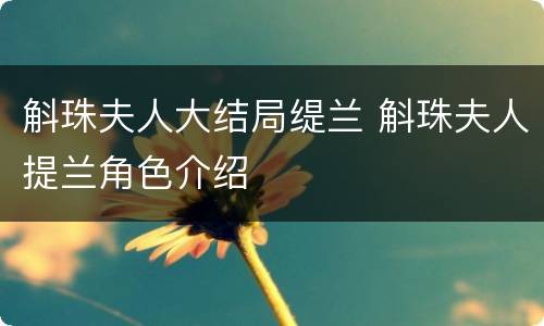 斛珠夫人大结局缇兰 斛珠夫人提兰角色介绍