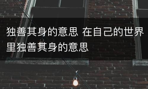 独善其身的意思 在自己的世界里独善其身的意思