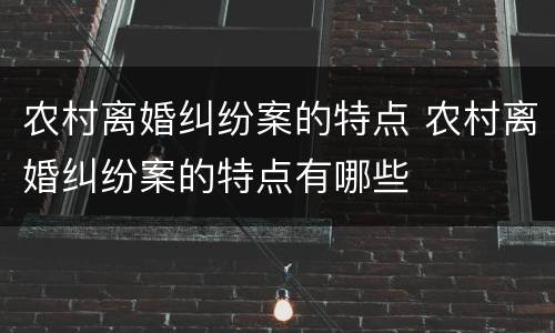 农村离婚纠纷案的特点 农村离婚纠纷案的特点有哪些