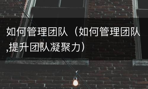 如何管理团队（如何管理团队,提升团队凝聚力）