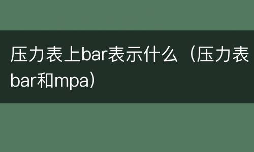 压力表上bar表示什么（压力表bar和mpa）