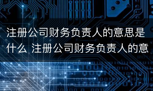 注册公司财务负责人的意思是什么 注册公司财务负责人的意思是什么呀
