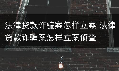 法律贷款诈骗案怎样立案 法律贷款诈骗案怎样立案侦查