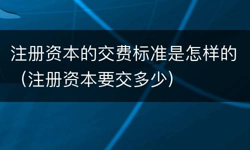 注册资本的交费标准是怎样的（注册资本要交多少）