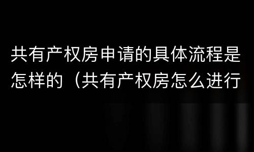 共有产权房申请的具体流程是怎样的（共有产权房怎么进行申请）