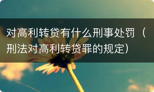 对高利转贷有什么刑事处罚（刑法对高利转贷罪的规定）